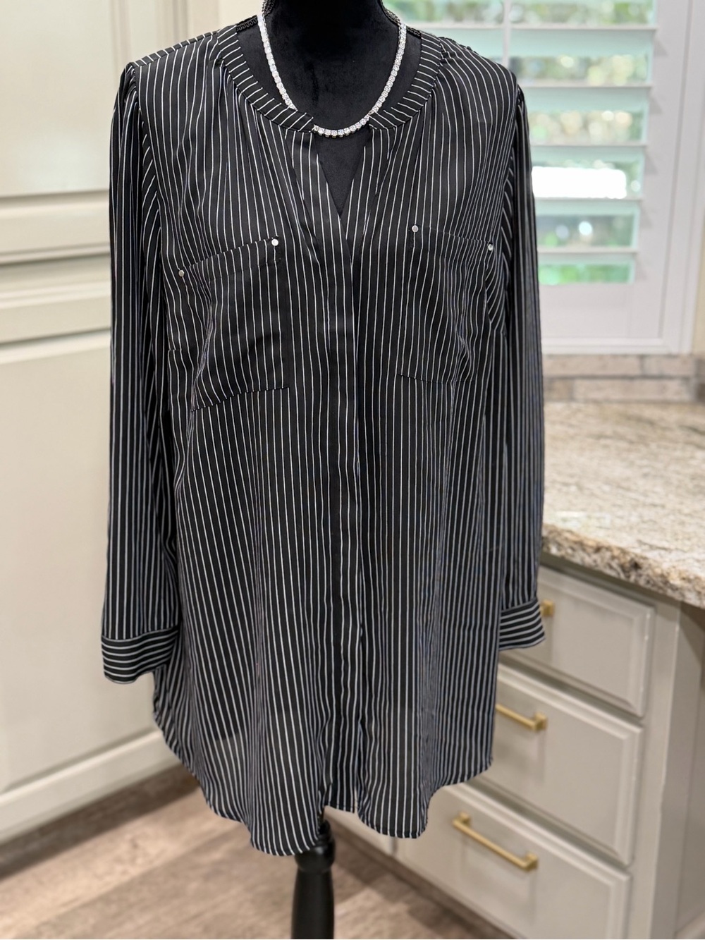 Apt. 9 Black Blouse with White Pinstripes
